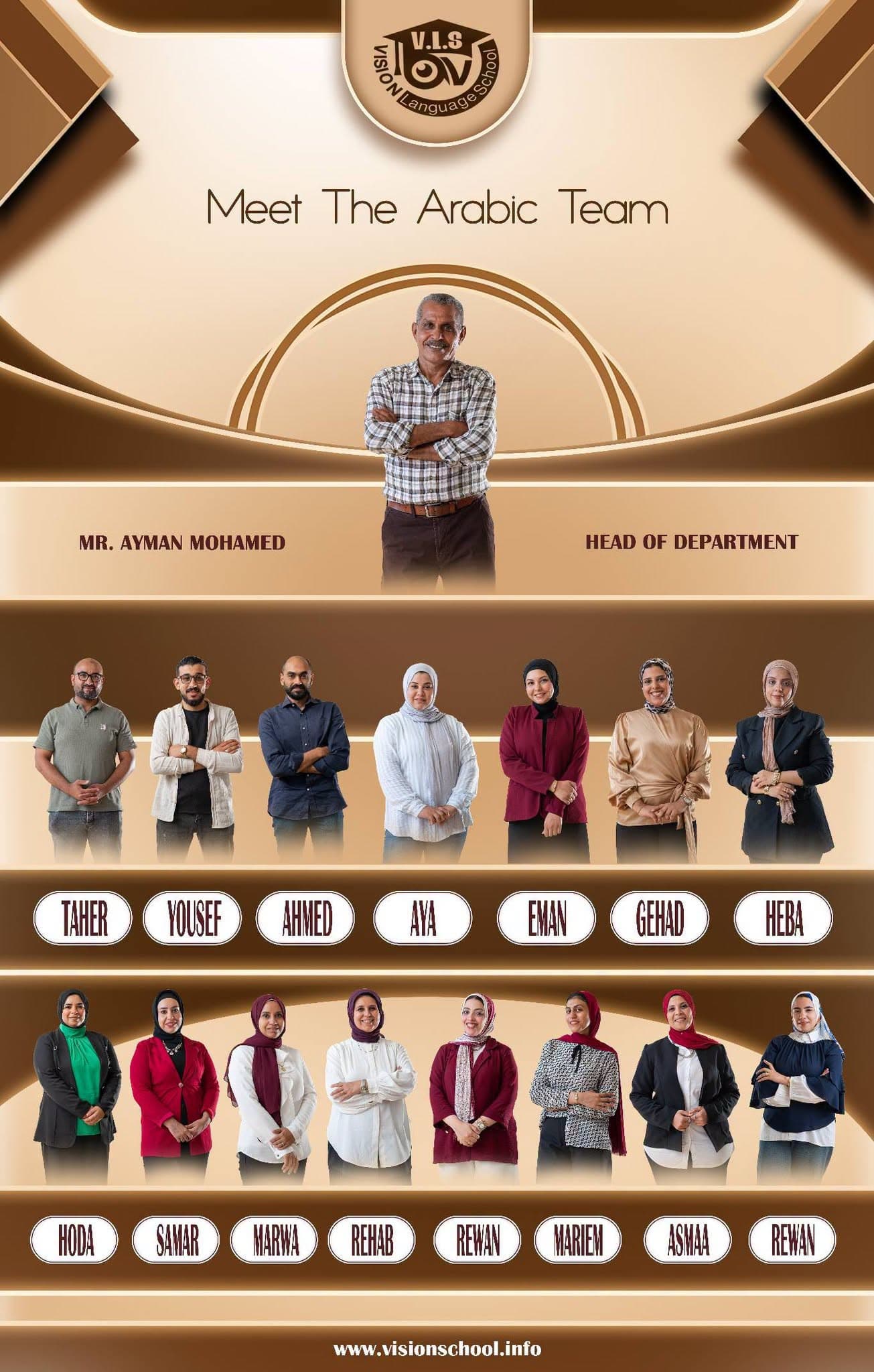 Arabic Team poster with staff names and titles