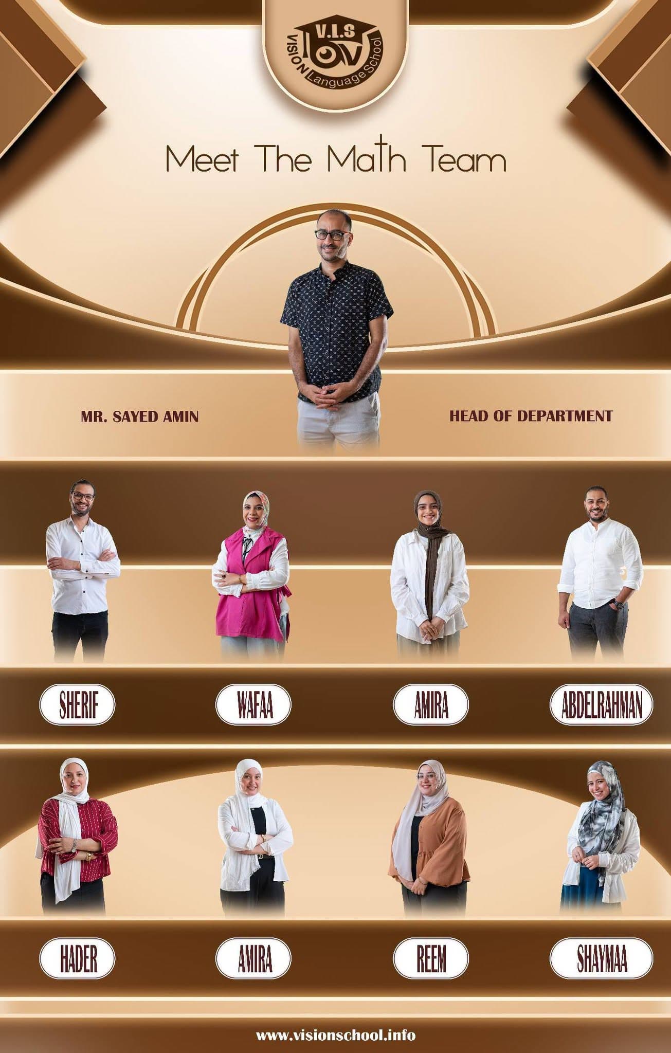 Mathematics Team poster with staff names and titles